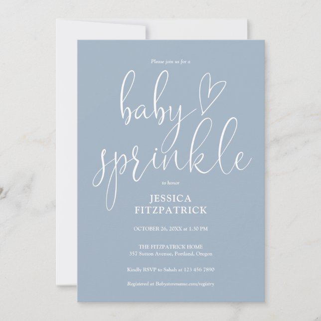 Convites Dusty Blue All In One QR Code Baby Sprinkle Shower (Frente)