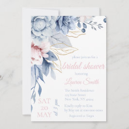 Convites Dusty Blue and Blush Pink Floral Bridal Shower 