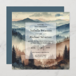 Convites Dusty Blue and Mocha Brown Mountains Wedding