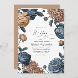 Convites Dusty Blue and Taupe Watercolor Floral Wedding