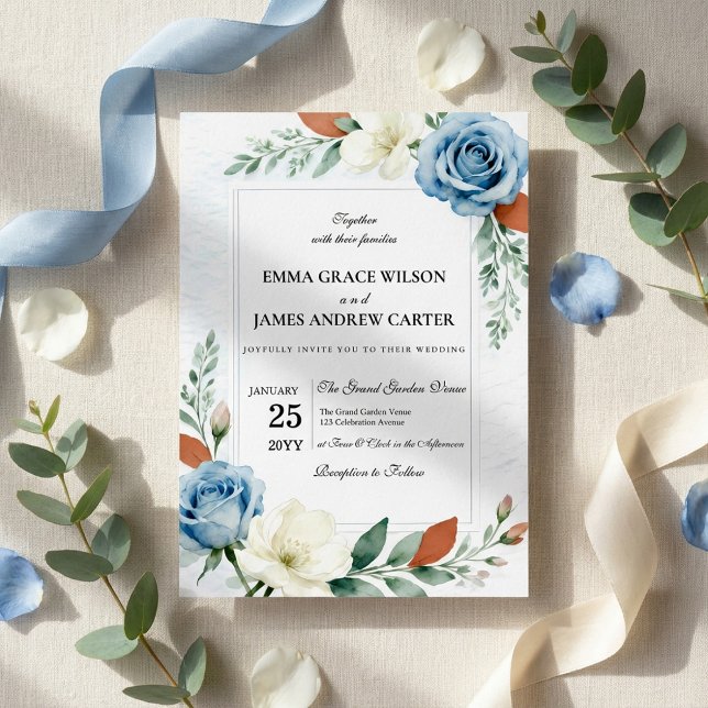 Convites Dusty Blue and Terracotta Floral Wedding (Criador carregado)