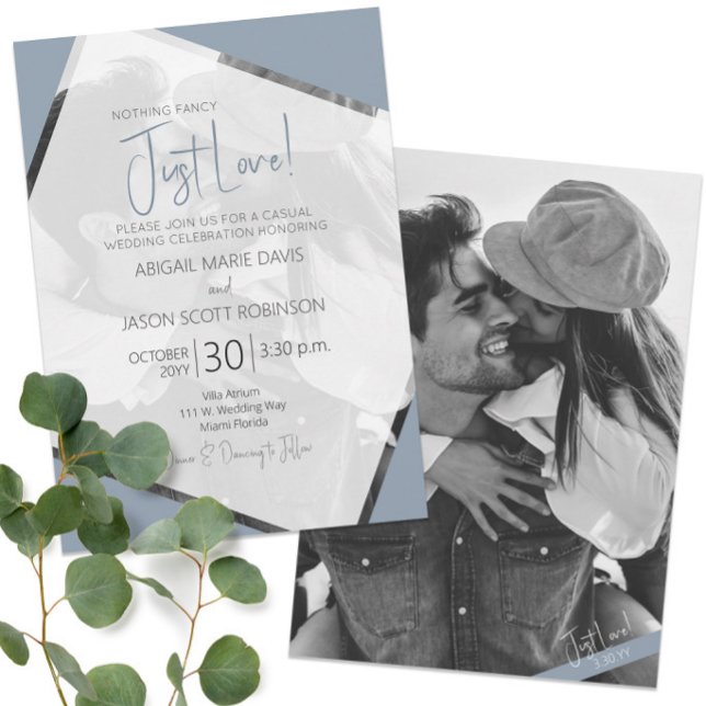 Convites 💍 ✨ Dusty Blue Apenas Adora Casamento Casual (💍✨Dusty Blue Just Love Casual Wedding Invitation
)