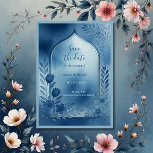 Convites Dusty Blue Arch floral Casamento Salve a data