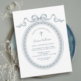 Convites Dusty Blue Arco Frame Grego Baptismo
