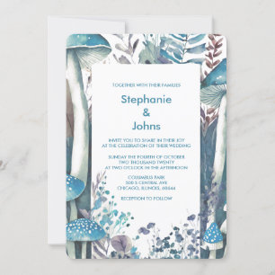 Convites Dusty Blue Art Woodland Mushroom Elegant Weding