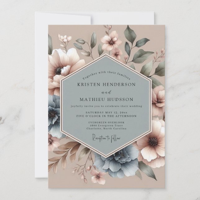 Convites Dusty Blue Artful Bloom Wedding (Frente)