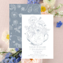 Dusty Blue Baby Tea Party Chá Vintage Floral