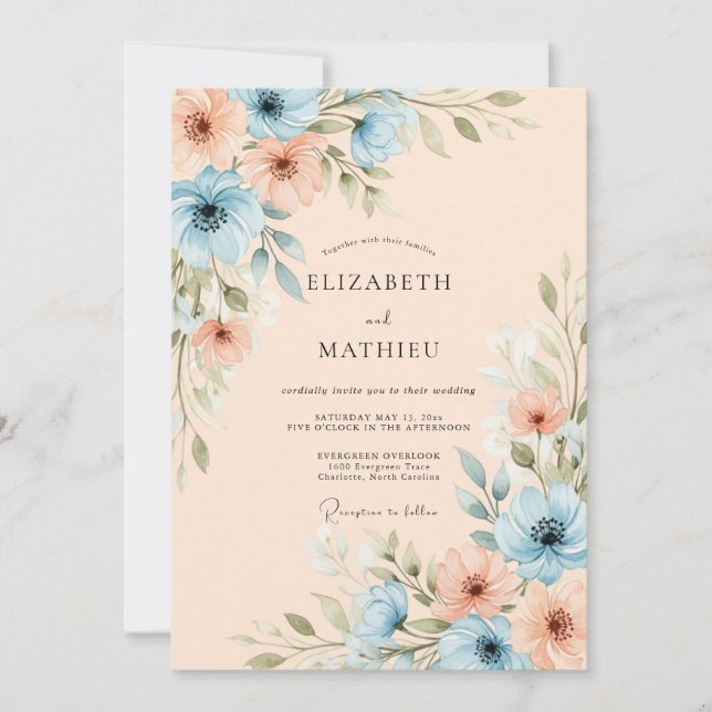 Convites Dusty Blue Blissful Spring Wedding (Frente)