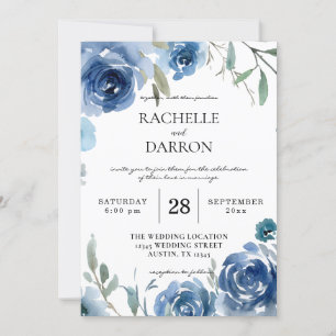 Convites Dusty Blue & Blue Floral Weding V2