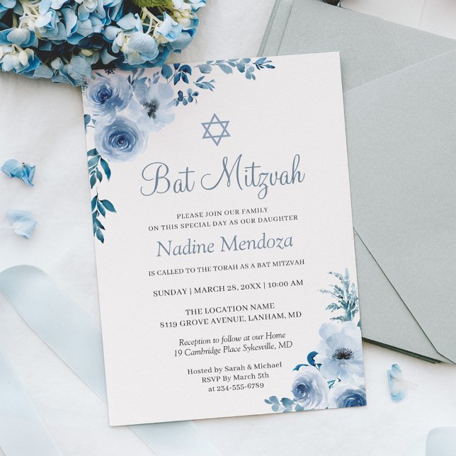 Convites Dusty Blue Bohemian Bat Mitzvah (Criador carregado)