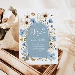 Convites Dusty Blue Boho Wildflower Chá de fraldas