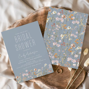 Convites Dusty Blue Boho Wildflower Chá de panela Elegante