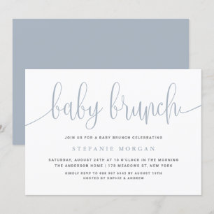 Convites Dusty Blue Bonito Calliografia Baby Brunch