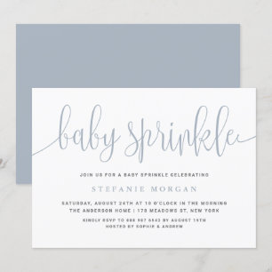Convites Dusty Blue Bonito Calliografia Bebê borrifo