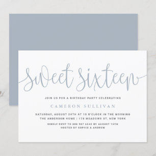Convites Dusty Blue Bonito Calliografia Doce Festa 16