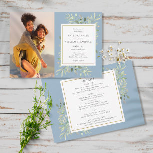 Convites Dusty Blue Botanical All In One Photo Wedding