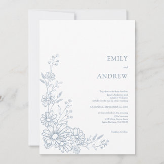 Convites Dusty Blue Botanical Daisy Garden Wedding