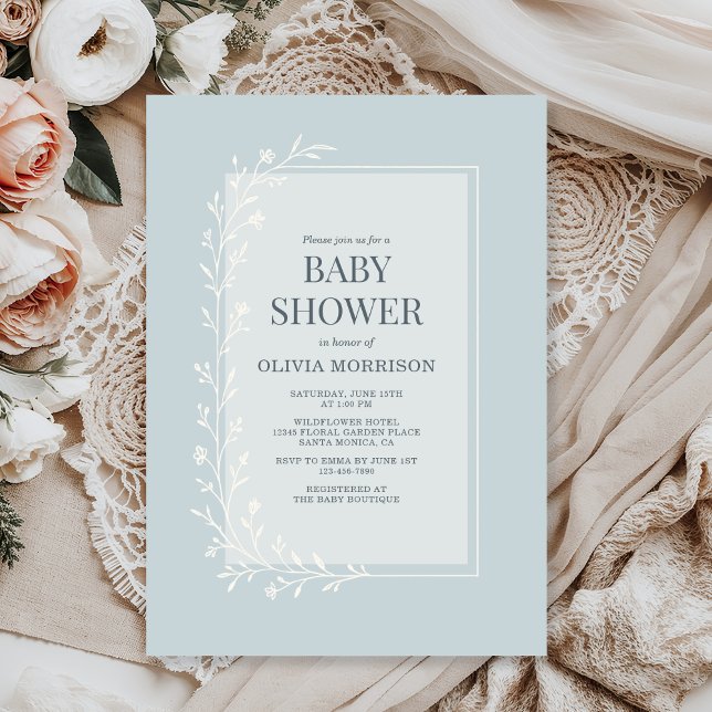 Convites Dusty Blue Botanical Floral Baby Shower (Criador carregado)