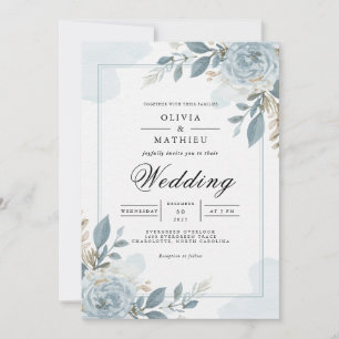 Convites Dusty Blue Botanical Floral Wedding