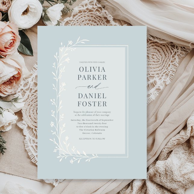 Convites Dusty Blue Botanical Floral Wedding (Criador carregado)