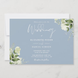 Convites Dusty Blue Botanical Greenery Monograma Casamento