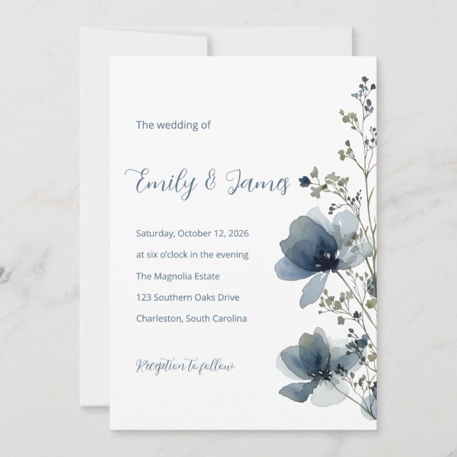Convites Dusty Blue Botanical Wedding (Frente)
