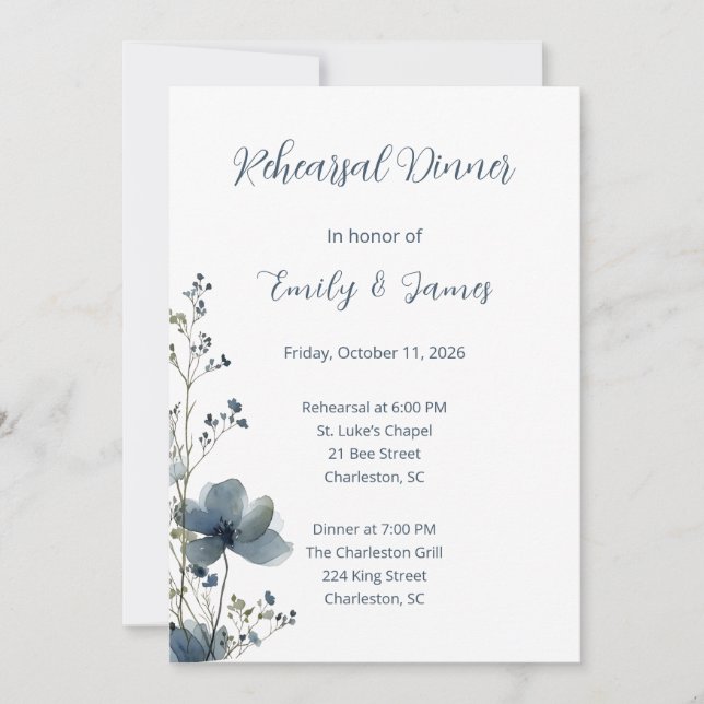 Convites Dusty Blue Botanical Wedding (Frente)