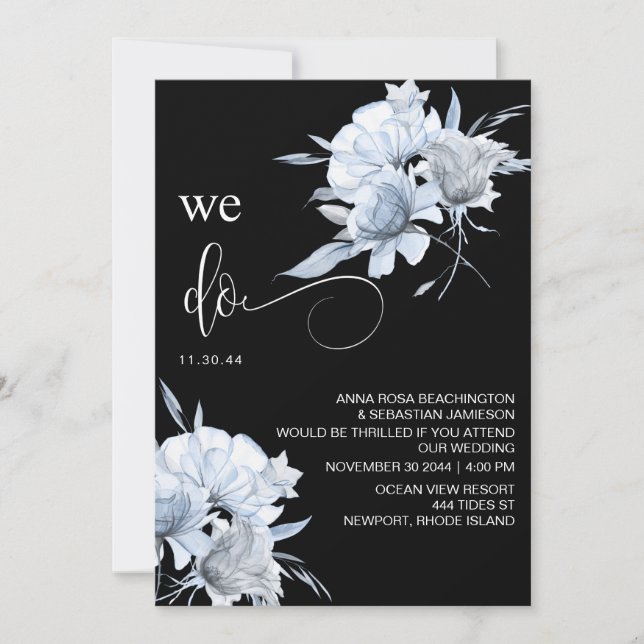 Convites *~* Dusty Blue Bouquet QR Floral RSVP AR15 WEDDING (Frente)