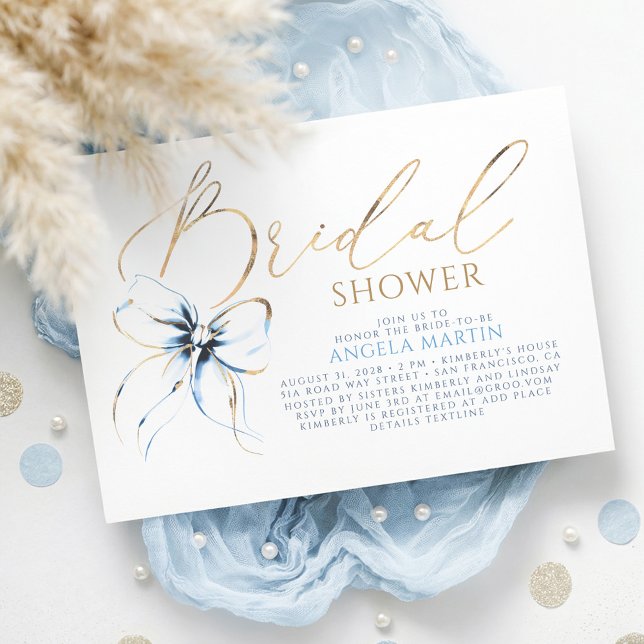 Convites Dusty Blue Bow Elegant Romantic Bridal Shower (Dusty Blue Bridal Shower Invitation Elegant Romantic Whimsical Chic)