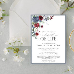 Convites Dusty Blue Burgundy Celebração Floral da Vida