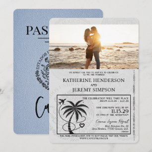 Convites Dusty Blue Cancun Passaporte Casamento