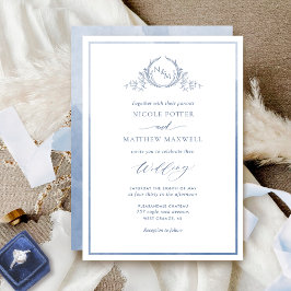 Convites Dusty Blue, Casamento de Monograma Elegante de Aqu