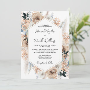 Convites Dusty Blue Champagne Casamento Floral