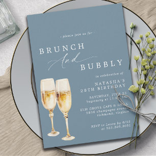 Convites Dusty Blue   Champanhe Elegante Brunch