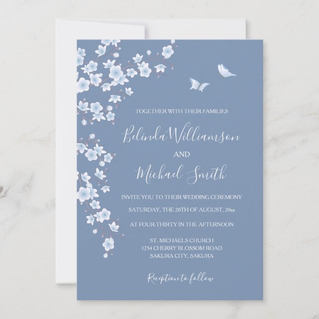 Convites Dusty Blue Cherry Blossom | Wedding (Frente)