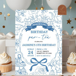 Convites Dusty Blue Chinoiserie Birthday Par-Tea