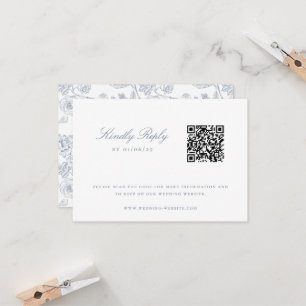 Convites Dusty Blue Chinoiserie Código QR de Casamento