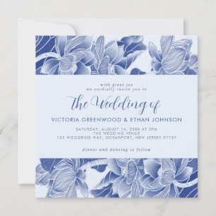 Convites Dusty Blue Chinoiserie Floral Square Casamento