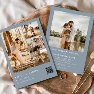 Convites Dusty Blue Cinco Foto Código QR Casamento