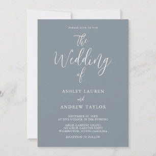 Convites Dusty Blue Cinza Simple Elegant Invitation