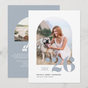 Convites Dusty Blue Classe de Graduação de Foto em Arch 202
