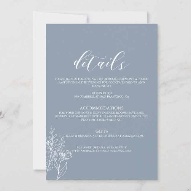 Convites Dusty Blue Classic Minimal Modern Wedding Details (Frente)