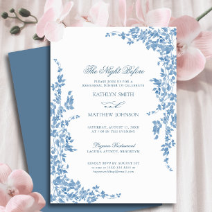 Convites Dusty Blue Clássico Vintage Floral Na Noite Anteri