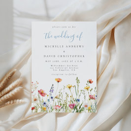 Convites Dusty Blue Colorful Rustic Wildflower Wedding