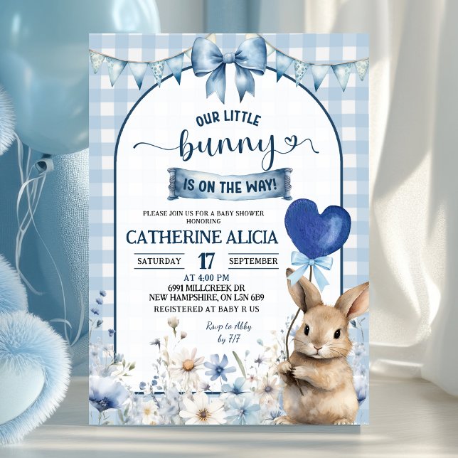 Convites Dusty Blue Coquette Little Bunny Baby Shower (Criador carregado)