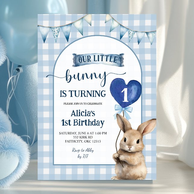 Convites Dusty Blue Coquette Little Bunny Floral Birthday (Criador carregado)