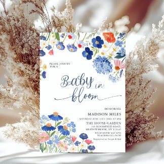 Convites Dusty Blue Cornflower Meadow Baby in Bloom Shower