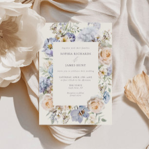 Convites Dusty Blue Cream Floral Weding