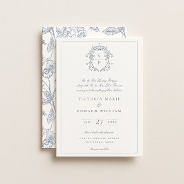 Convites Dusty Blue Crest Casamento Monograma