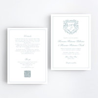 Dusty Blue Crest QR RSVP All-In-One Wedding